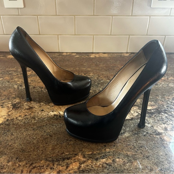 $795~YSL YVES SAINT LAURENT~Black Tribtoo Tribute Concealed Platform Pumps~36/6 - Picture 1 of 11
